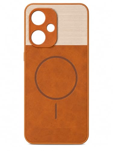 Image of Bintage Mac Safe Design Hard Slim Back Case | Soft Border Camera Protect | Dual PU Leather Finish Back Cover Compatible for Mi Poco M6 5G - White & Brown