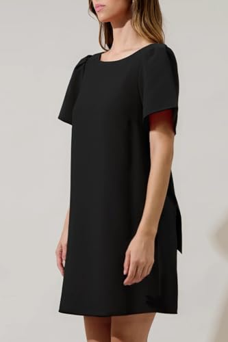 Kedera Women's Casual Mini Bow Crew Neck Short Sleeves Loose Dresses Swing Solid Shift Dress with Pockets3