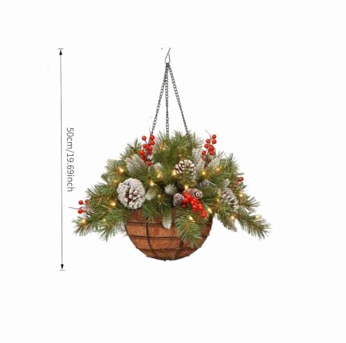 2 Set Christmas Outdoor Decor Cedar Artificial Hanging Baskets with Lights - image 3