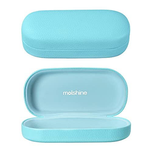 molshine Estuche rígido para gafas de sol de cuero, estuche clásico grande para anteojos para mujeres y hombres, anteojos de sol (Azul)