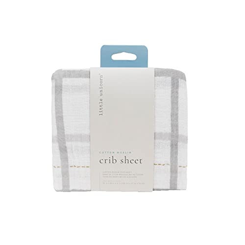 Little Unicorn Grey Plaid Fitted Crib Sheet | 100% Cotton Muslin | Super Soft | Sized For Standard Baby Crib & Toddler Mattress | Machine Washable | 52” X 28” X 6” #TOP2