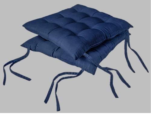 Image of Wakewell Chair Pads with Ties | Soft Microfiber Seat Cushions | Square Chair Cushion Pads for Dining Chairs, Office Chair, Kitchen & Home Seating (Navy Blue, 45x45 cm (Pack of 2))