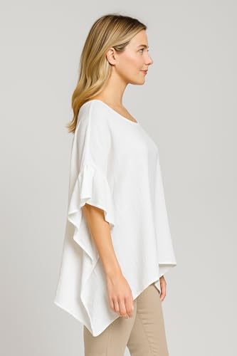 Linen Ruffle Sleeve top White2
