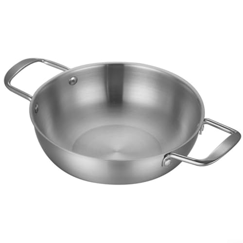 Paellera de acero inoxidable con fondo plano, asas dobles cómodas para un fácil manejo y servicio (plateada, 28 cm)