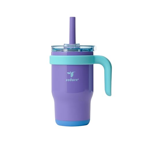 REDUCE 14 Oz Coldee Kids Tumbler with Lid and Straw - Coldee Insulated Travel Mug - Spill-Proof, Sweatproof Stainless Steel, BPA-Free - Includes Handle, Reusable Silicone Straw - Magnetic Purple -  14000-FF
