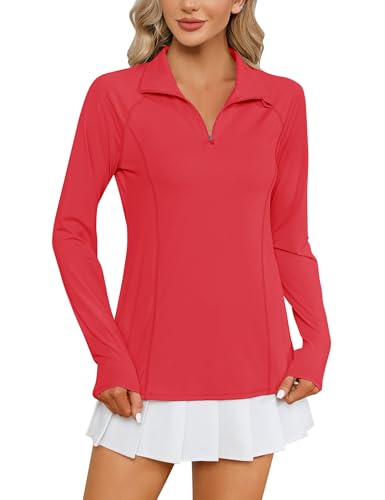 Image of LOMON Women Long Sleeve Shirts Sun Protection 1 /4 Zip Summer Quick Dry Hiking Shirts Quarter Zip Pullover for Women