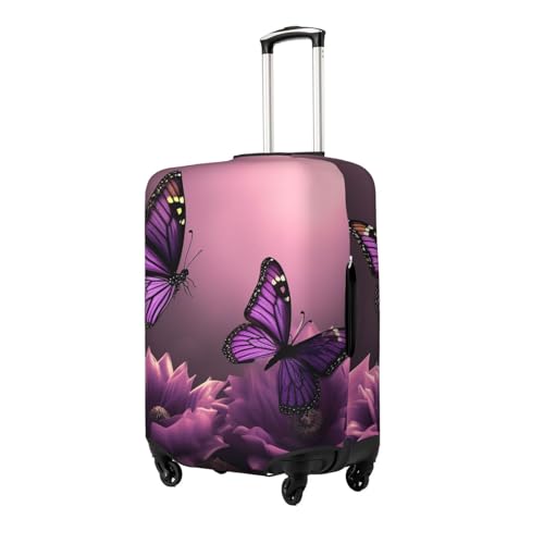 Travel Luggage Cover Anti-Scratch Suitcase Cover Protector Elastic Thicken Luggage Protector Washable Baggage Covers 3D Flowers and Purple Butterfly Suitcase Sleeve Fit 18-32 Inch Luggage Small2