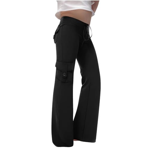 Cargo Pants with Pockets Teen Girls High Waist Baggy Yoga Pants 2025 Trendy Workout Wide Leg Casual Flare Leggings
