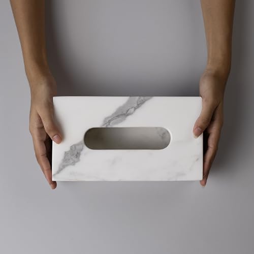 Image of HANDICRAFT BAZAAR Marble Tissue Box Holder for Countertops, Dining Table, Office, Home (Statuario)