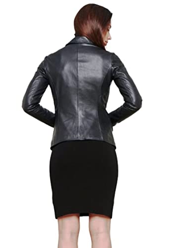 SKADO Women's Leather Blazer Black Genuine Lambskin Leather Blazer Regular 3- Button Short Blazer Winter Cover-Ups3