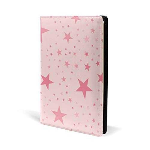 Pink Stars - Fundas de piel para libros de texto, cuadernos de oficina, libros de texto, tapa dura, tamaño A5, 5.8 x 8.7 pulgadas, para niñas y...