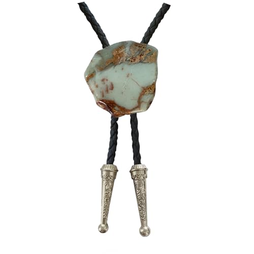 Image of Daisy Del Sol Bolo Tie Turquoise Stone Braided Vegan Faux Leather Silver Tips Handmade Necklace Adjustable Boho Western Jewelry