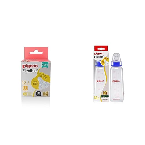 Image of Pigeon Peristaltic Nipple LL Y Cut,for 12+ Month Babies,BPS Free,BPA Free,Pack of 3& Peristaltic Baby Nursing /Feeding Bottle KPP Nipple LL,for 12+ Month Babies,Blue,240 ml