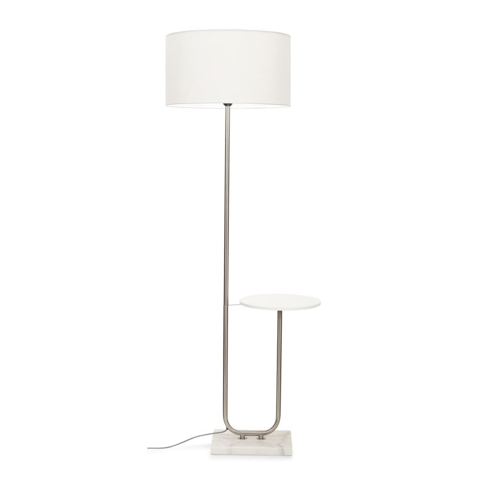 MiniSun | Large Brushed Chrome Curved Stem Marble Standing Light with White Shade | Home Décor, Bedside & Desk Lamp | Includes Bulb