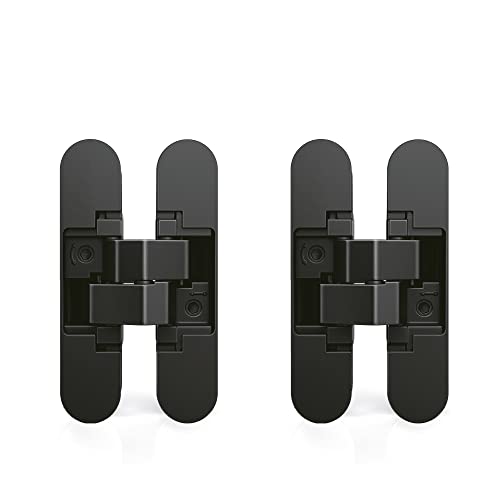 Emuca - Charnière invisible pour portes, Lot de 2 charnières invisibles pour portes lourdes, charge de 40 kg, ouverture de 180º, zamak, noir