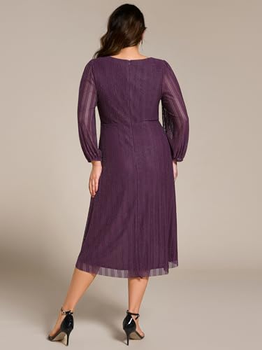 Ever-Pretty Plus Women's V Neck Glitter Long Sleeves High Low Plus Size Formal Wedding Guest Dresses 02266-DA2