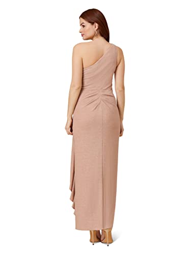 Image of Adrianna Papell Long Stretch Metallic Knit One Shoulder Cascade Side Draped Gown