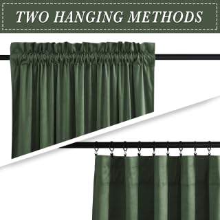 Image of RYB HOME Army Green Velvet Curtains 96 inches for Living Room Bedroom | Thermal Insulated, Privacy, Sunlight UV Heat Blocking, Luxurious Decor, Dining Room Nursery, Rod Pocket, W52 x L96, 2 Panels