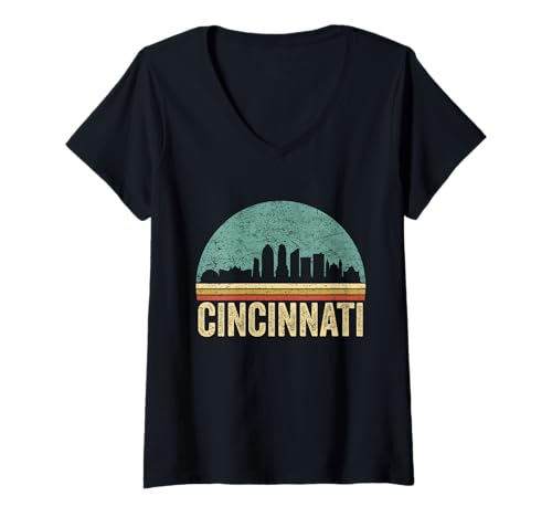 Womens Retro Vintage Cincinnati Shirt Tee Skyline 70s 80s Souvenir V-Neck T-Shirt