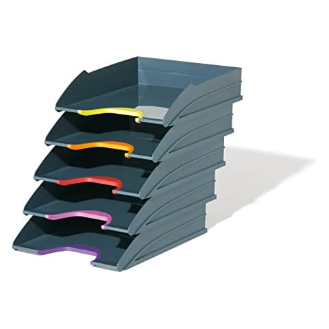 DURABLE Stackable Letter Tray, Gray & Multicolor, VARICOLOR, Set of 5 (770557) Cover
