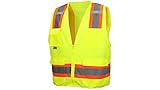 Pyramex Class 2 Surveyor's Safety Vest with 6 Pockets, Hi-Vis Lime, XL