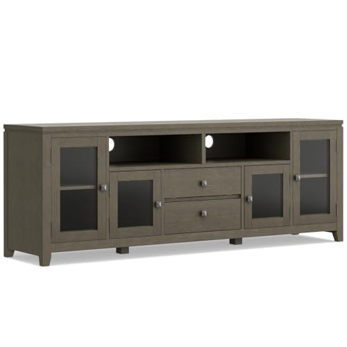 SIMPLIHOME Cosmopolitan TV Stand - 72 inch Wide Solid Wood Media Console in Farmhouse Grey, Contemporary Entertainment Center for Living Room for TVs up to 80 Inches with Drawers and Cable Management