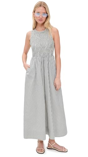 Marine Layer Women's Darcy Smocked Poplin Dress, Navy Stripe, XS