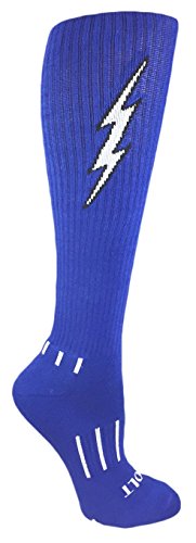 Blue with White Lightning Electric Insane Bolt Knee-High Soccer Socks