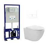 Pack Inodoro Suspendido Blanco Brillo y Cisterna Empotrada Autoportante con...