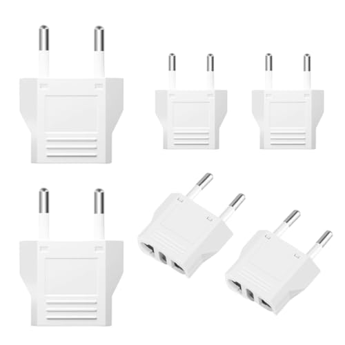 Pack 6 Uds. Adaptadores de Enchufe Europeo. Adaptadores 6A 110/250V de Viaje a Europa-China-Italia-Francia-Alemania-España. (Blancos)
