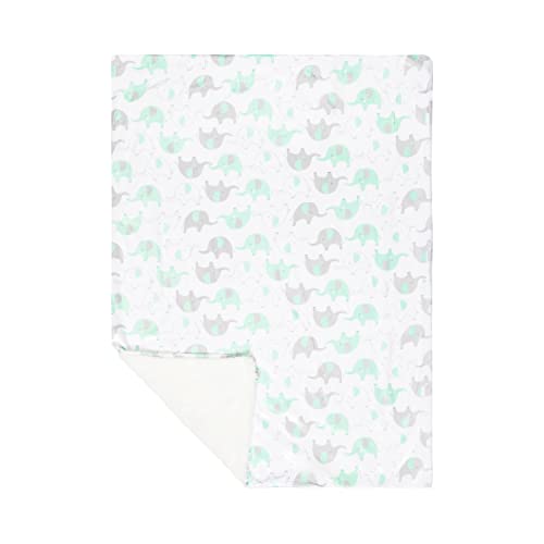 Image of EVERYDAY KIDS Large Ultra Soft Gray and Green Elephant Minky Baby Blanket for Boys and Girls Mink and Sherpa Toddler and Baby Blanket Measures 30 x 40”; Trendy Animal Elephant Baby Nursery Decor