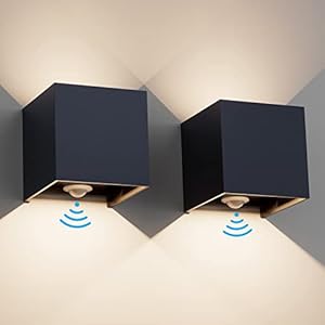 Klighten 12W Aussenlampe Außenwandleuchte mit Bewegungsmelder,2PCS Außenlampe mit bewegungsmelder Einstellbarer Lichtstrahl,Wandleuchte Außen/Innen Up Down für Garten/Flur/Weg,IP65,2700K,Anthrazit