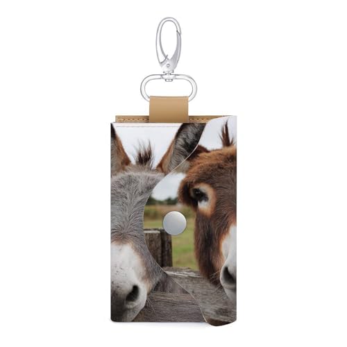 Two Donkeys Key Holder Bag PU Leather ID Card Holder Keychains Case Cover for Men Women