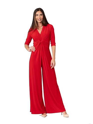Julie d’Orleac Mono Mujer Elegante Palazzo – Mono Largo Mujer Escote Pico con Nudo Bajo el Pecho (Rojo, S)