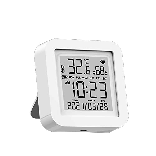 Kavolet Sensore di Temperatura e umidità Tuya WiFi Smart, ℉   ℃ Cambia Ora Data Temperatura umidità Display, USB Schermo LCD, Sensori di Collegamento Intelligenti compatibili con Alexa Google Home