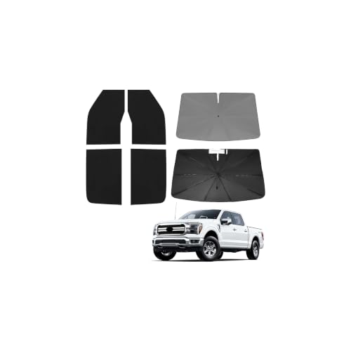 Image of KUST Windshield Sun Shade Umbrella for Ford F150 Hybrid 2021 2022 2023 2024 2025 2026 Rear Window Shades 100% UV Protection and Blackout Privacy 5PCS Car Window Covers Accessories