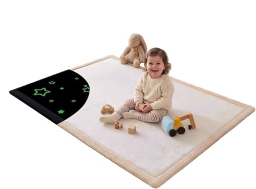 Image of Hakuna Matte GlowCloud Baby Play Mat for Floor 47”x 67” Stars – Coral Velvet Memory Foam Rug for Crawling & Cozy Play – Non-Slip, Water-Resistant, Easy-CareTummy Time Mat, Playmat for Playpen