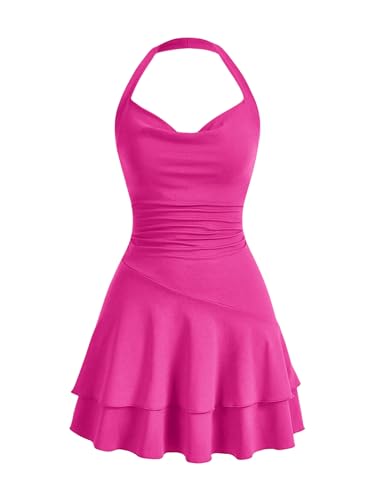 Image of SOLY HUX Cute Halter Mini Dresses for Women Summer Sexy Club Party Backless Short Sundress