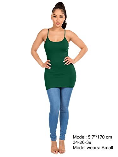 Image of Long Cotton Camisole Tank Tops for Women | Basic Braless Layering Tops with Adjustable Spaghetti Straps