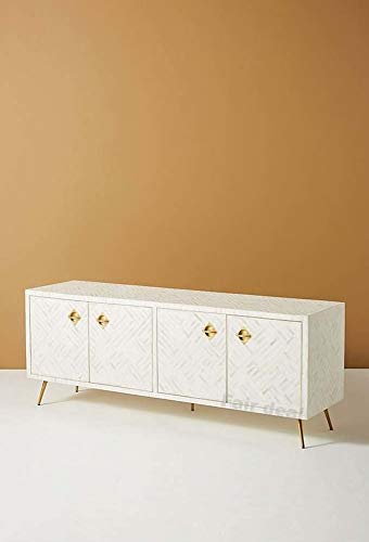 Handmade Optical White Inlay Geometry Media Console For Home Décor Purpose