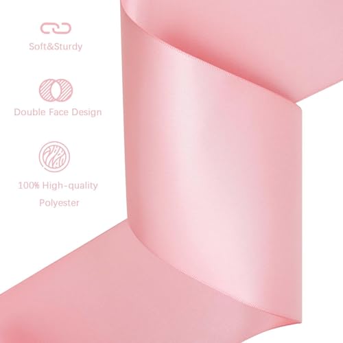 Image of Pink Satin Ribbon 4 inch X 15 Yards Polyester Ribbon for Gift Wrapping Very Suitable for Weddings Party Hair Bow Invitation Decorations and More