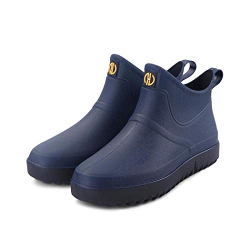 Jessie Men Rain Boots Outdoor Slip On Waterproof Non-Slip Rubber Ankle Boots Rain Booties (Blue, Numeric_10) #TOP1