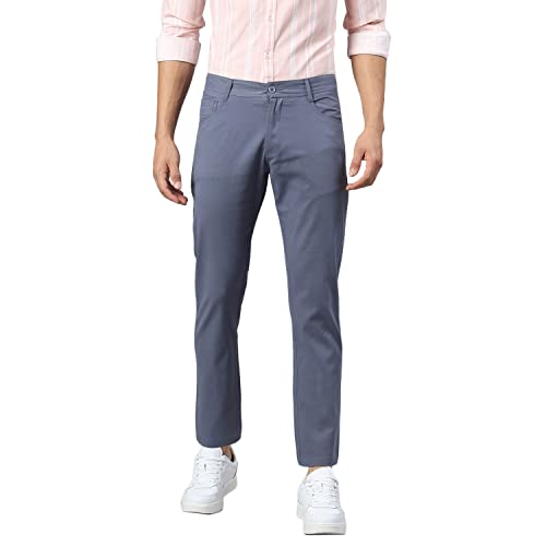 Image of Hubberholme Men's Tapered Fit Cotton Trousers, Ankle Length Button Closure Chinos