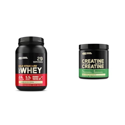 Strength & Recovery Pack: Gold Standard 100 Percent Whey Protein Powder 2LB Vanilla & Optimum Nutrition Creatine Monohydrate Micronized Powder 300g