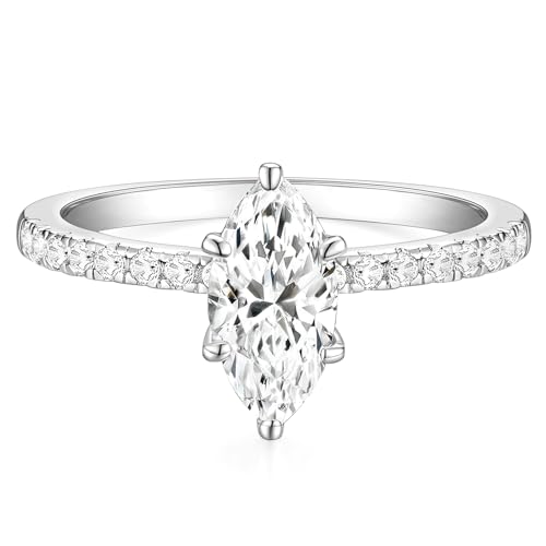 TIGRADE 2CT Engagement Ring for Women Marquise Cut Cubic Zirconia Wedding Band CZ Promise Anniversary Ring Size 3-12, Silver, Size 5.5