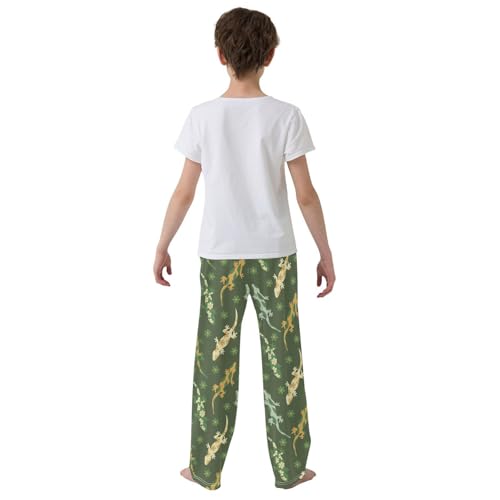 ZZXXB Lizard and Flowers Boys Long Pants Soft Trousers Elastic Waist Kids Lounge Bottoms with Pockets S-XL3