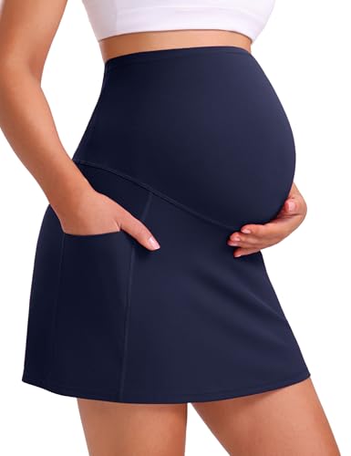 Mama Land Maternity Golf Yoga Skort With Over Belly Bump Support, Built-In Shorts &Amp; Pockets, Pregnancy Activewear For Workout &Amp; Daily Active(Navy Blue Xxl)