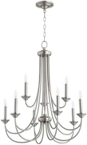 Quorum International Brooks 9-LT Candle Chandelier - Satin Nickel - 6250-9-65, Silver