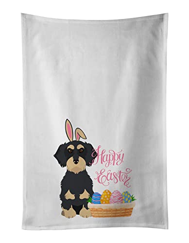 Caroline's Treasures WDK5018WTKT Wirehair Black and Cream Dachshund Easter White Kitchen Towel Set of 2 Dish Towels Decorative Bathroom Hand Towel for Hand, Face, Hair, Yoga, Tea, Dishcloth, 19 X 25,
