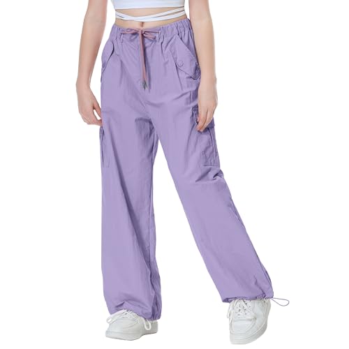 Image of Rolanko Parachute Pants for Girls Y2K Cargo Trousers with Pockets Harajuku Jogger Pants Kids 4-14 Years